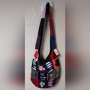 NWT Women's Boho Hippie Patchwork Vibrant Multi-Color Cotton Large Hobo Bag